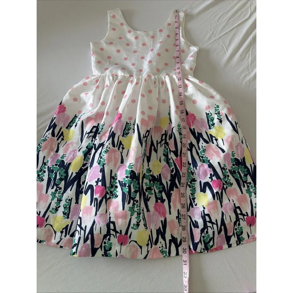 Gymboree Floral Dress Sz 8 Special Occassion Wedding Polka Dot Lined White Pink